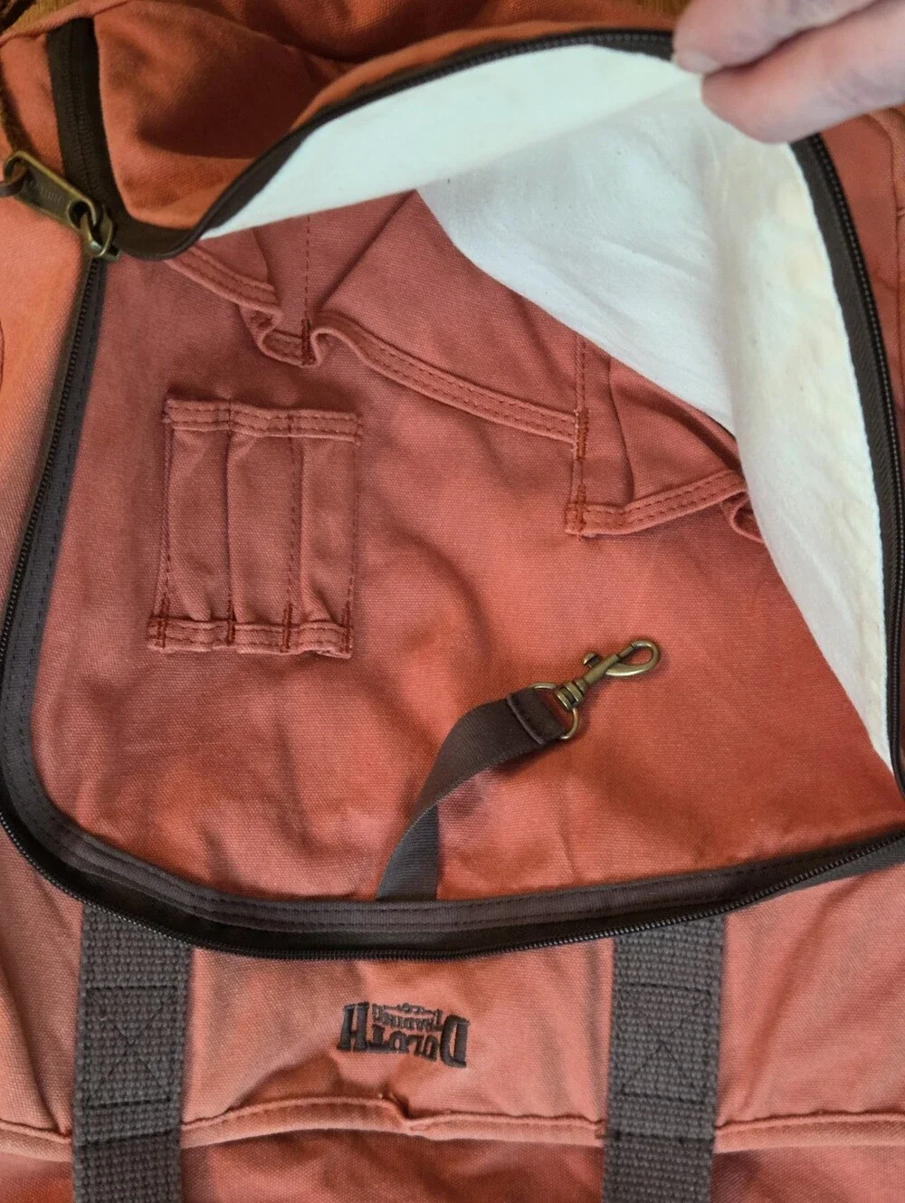 Duluth Trading Co Salmon Pinkl Canvas Tote‎ with Brown Straps
